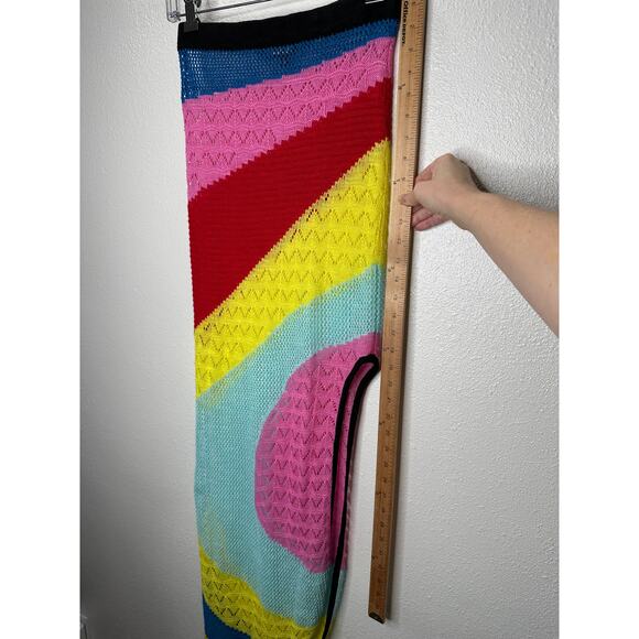 Staud Rainbow Centre Asymmetric Stripe Pointelle Crochet Midi Skirt Coverup S - Picture 10 of 13